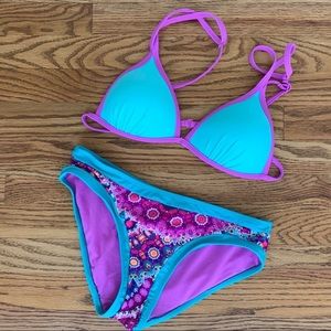 Mint/teal and purple bikini bathing suit